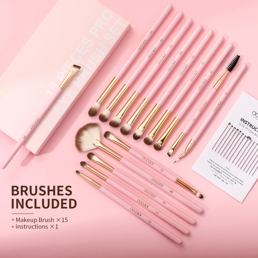 Docolor 15 Pieces Pro  Eye Brush Pink Set